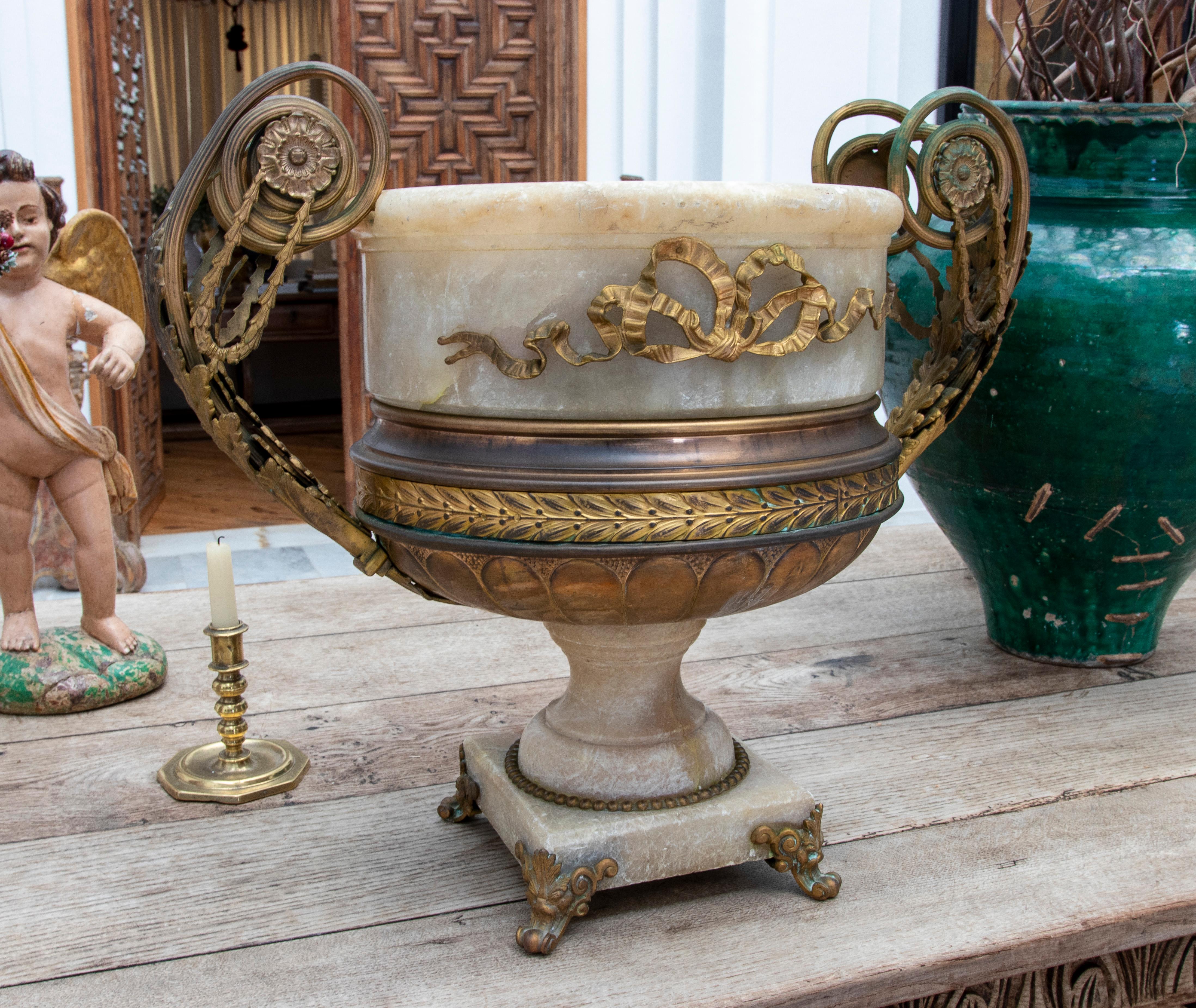 19th Century French Alabaster and bronze cup.
