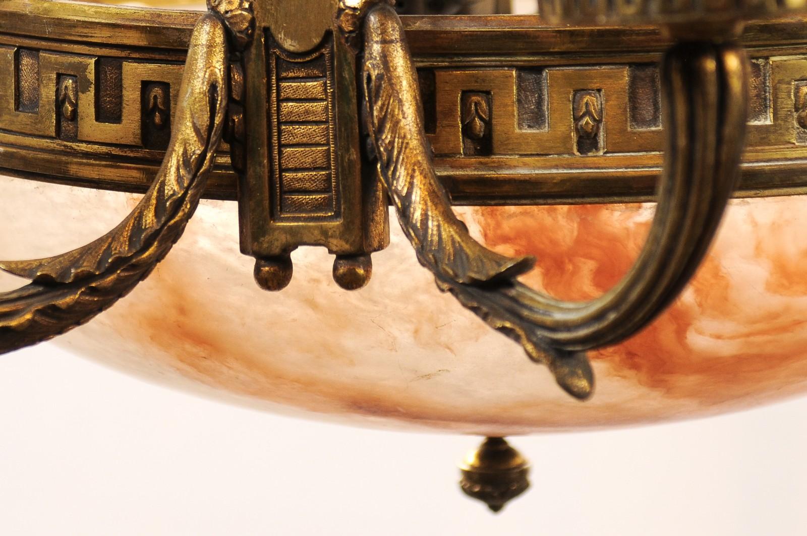 19th Century French Alabaster & Bronze Chandelier with 8 Lights ca. 1890 For Sale 12