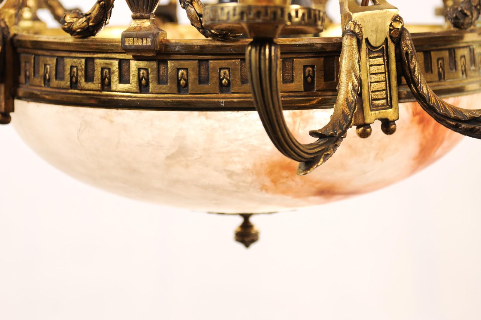 19th Century French Alabaster & Bronze Chandelier with 8 Lights ca. 1890 For Sale 2