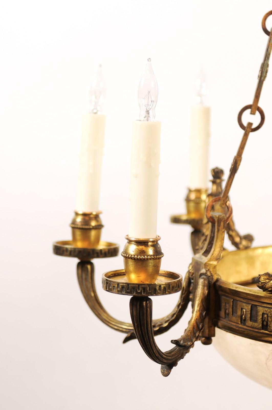 19th Century French Alabaster & Bronze Chandelier with 8 Lights ca. 1890 For Sale 3