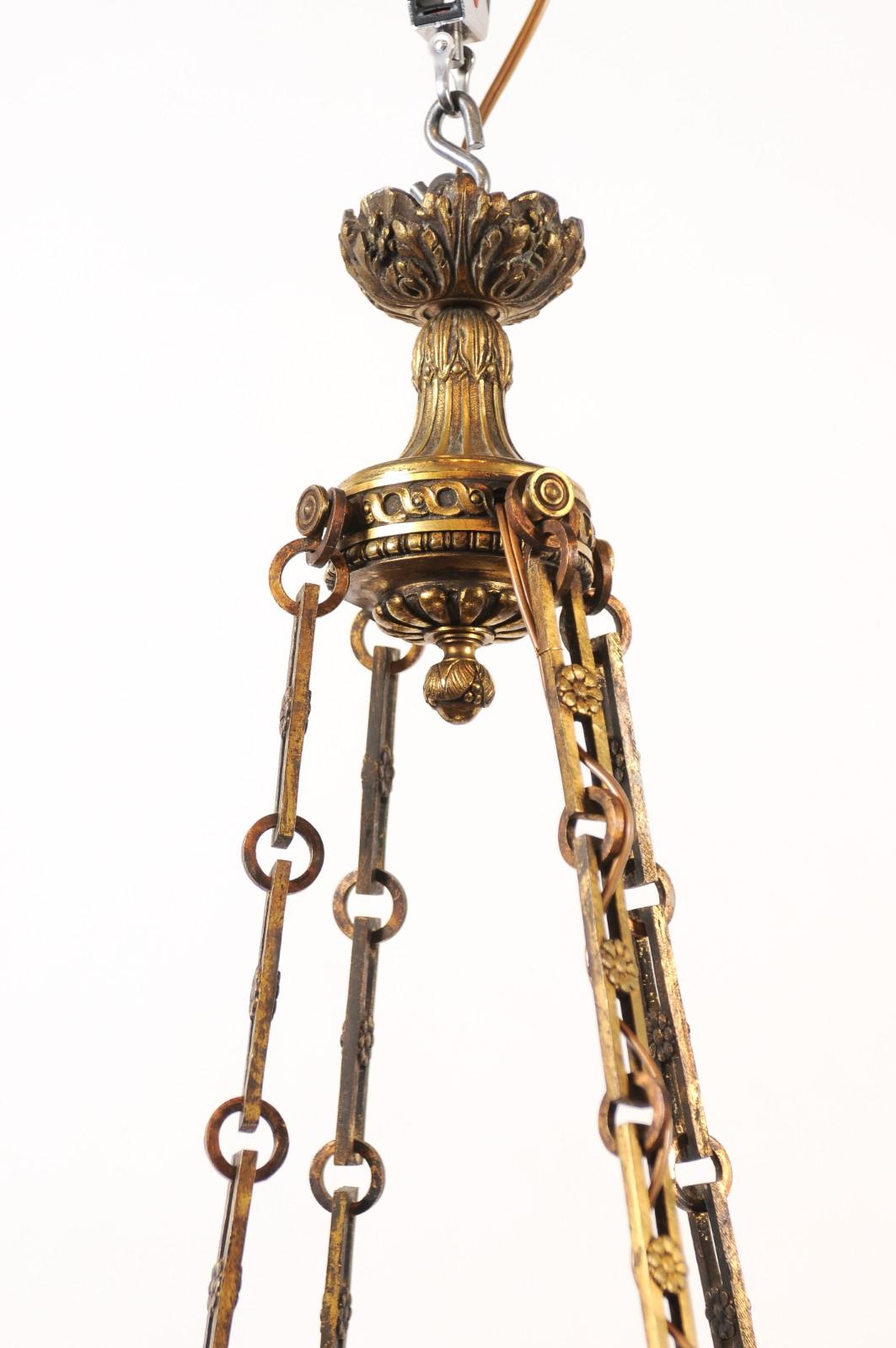 19th Century French Alabaster & Bronze Chandelier with 8 Lights ca. 1890 For Sale 4