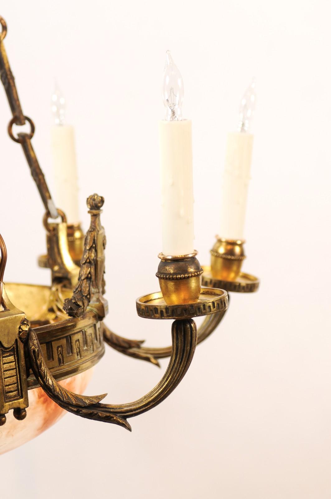 19th Century French Alabaster & Bronze Chandelier with 8 Lights ca. 1890 For Sale 5