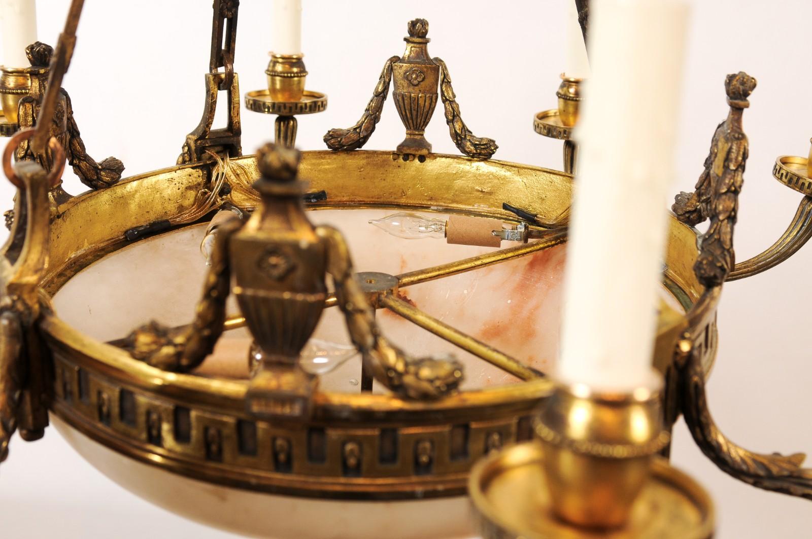 19th Century French Alabaster & Bronze Chandelier with 8 Lights ca. 1890 For Sale 6