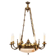 19th Century French Alabaster & Bronze Chandelier with 8 Lights ca. 1890