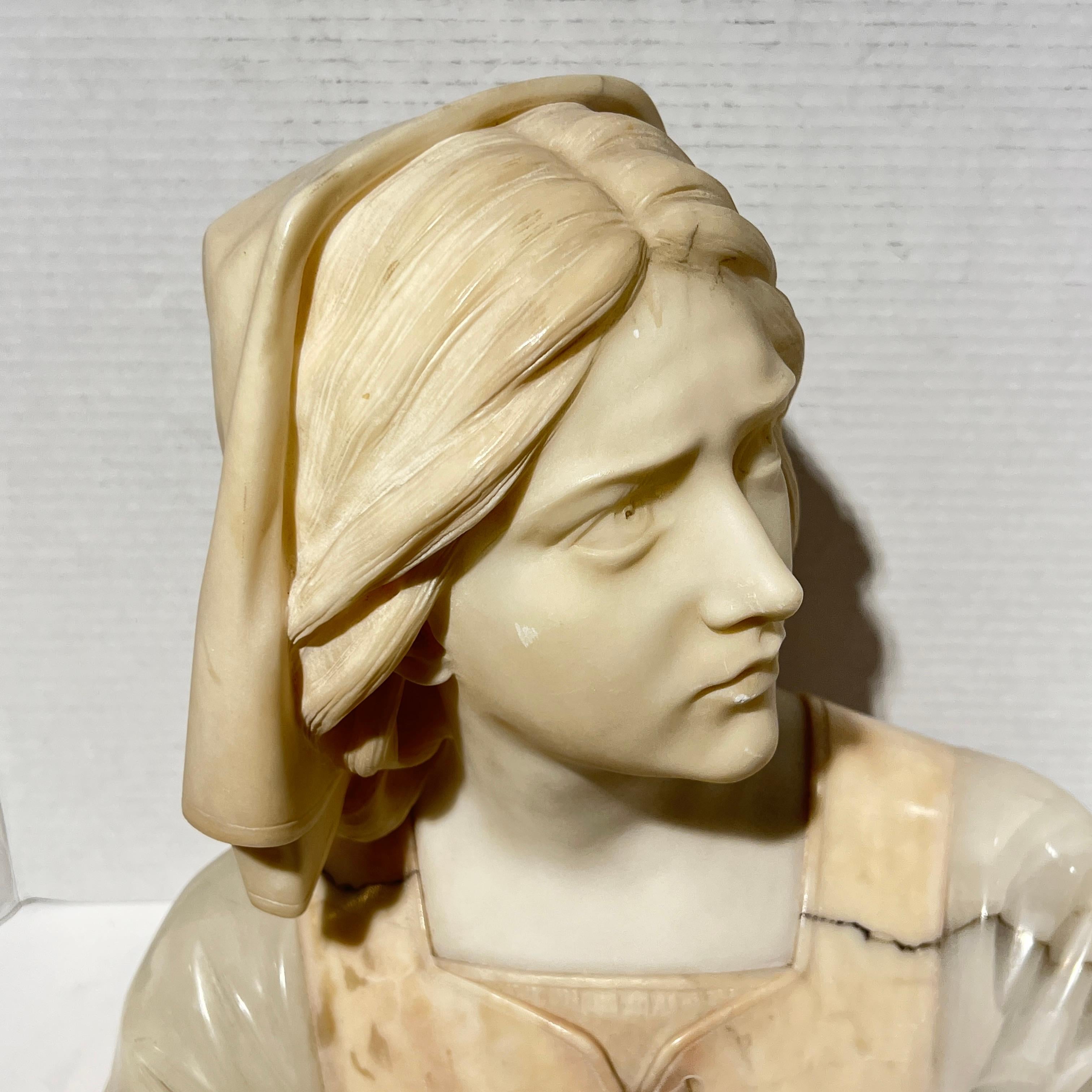 19th Century French Alabaster bust of Jean d'Arc  9