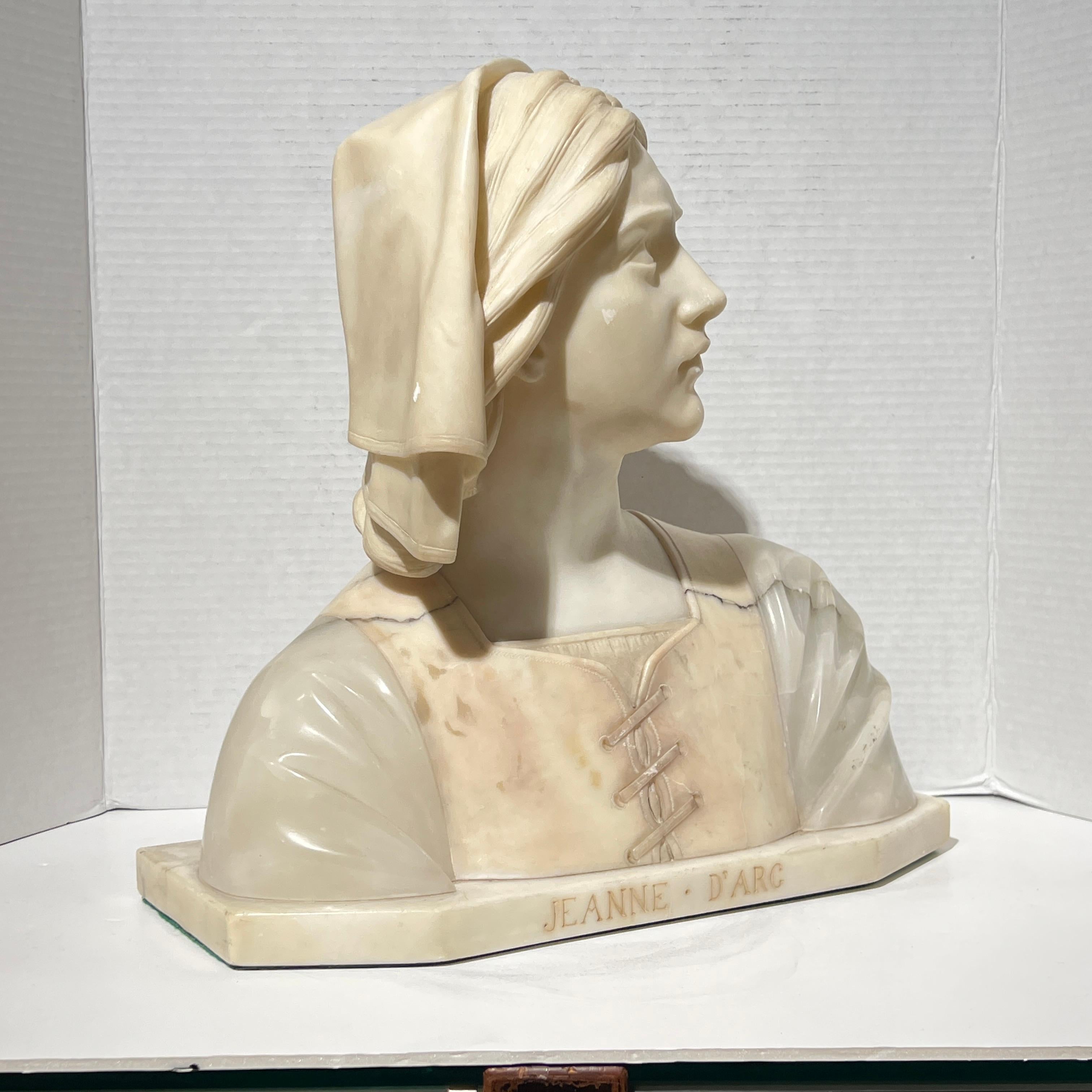 Hand-Carved 19th Century French Alabaster bust of Jean d'Arc  For Sale