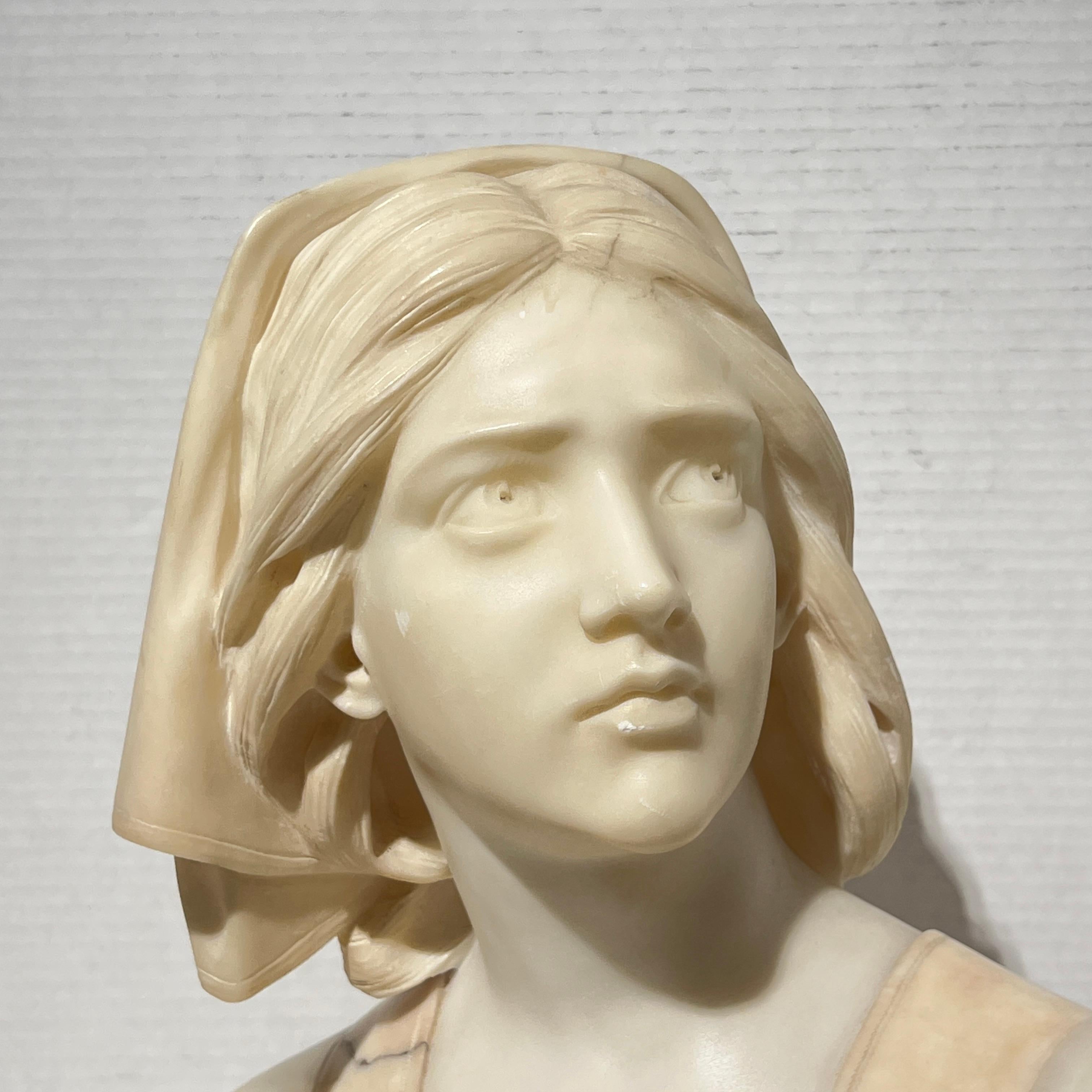 19th Century French Alabaster bust of Jean d'Arc  2