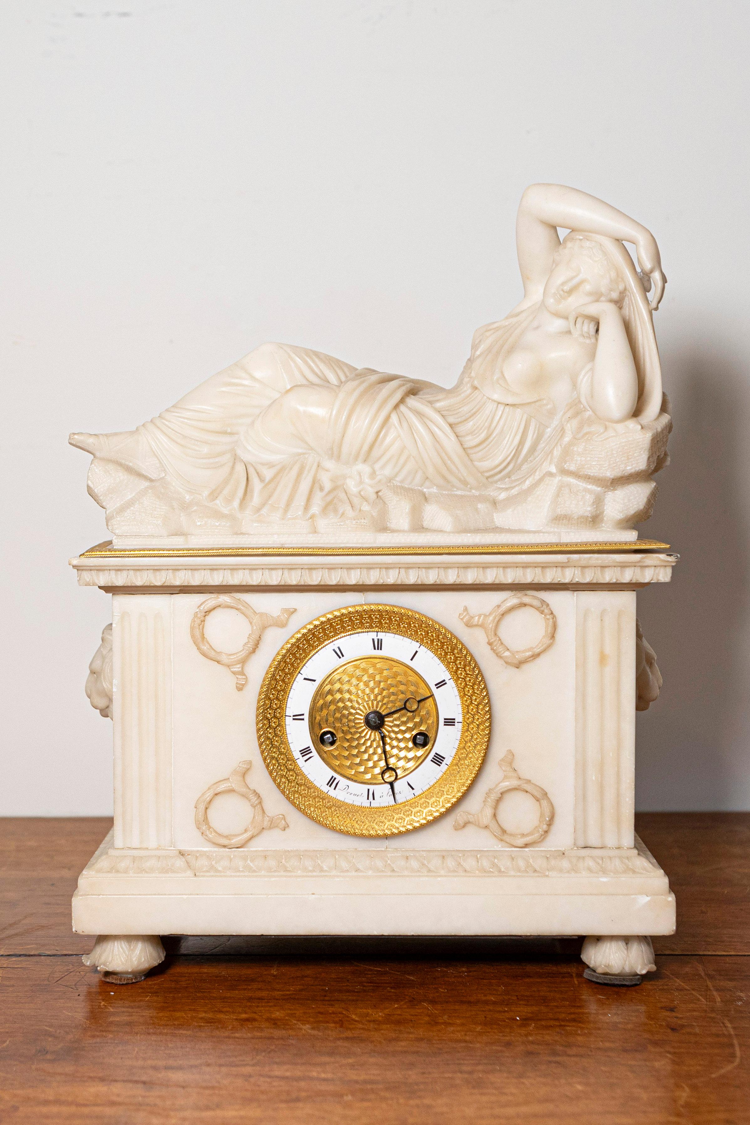19th Century French Alabaster Clock For Sale at 1stDibs