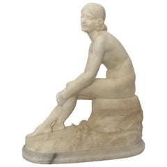 19th Century French Alabaster Sculpture of a Bathing Lady