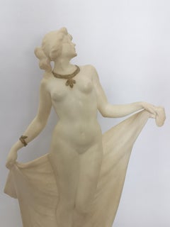 19th Century French Alabaster Sculpture of a Jewelled Lady