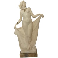 19th Century French Alabaster Sculpture of a Jewelled Lady