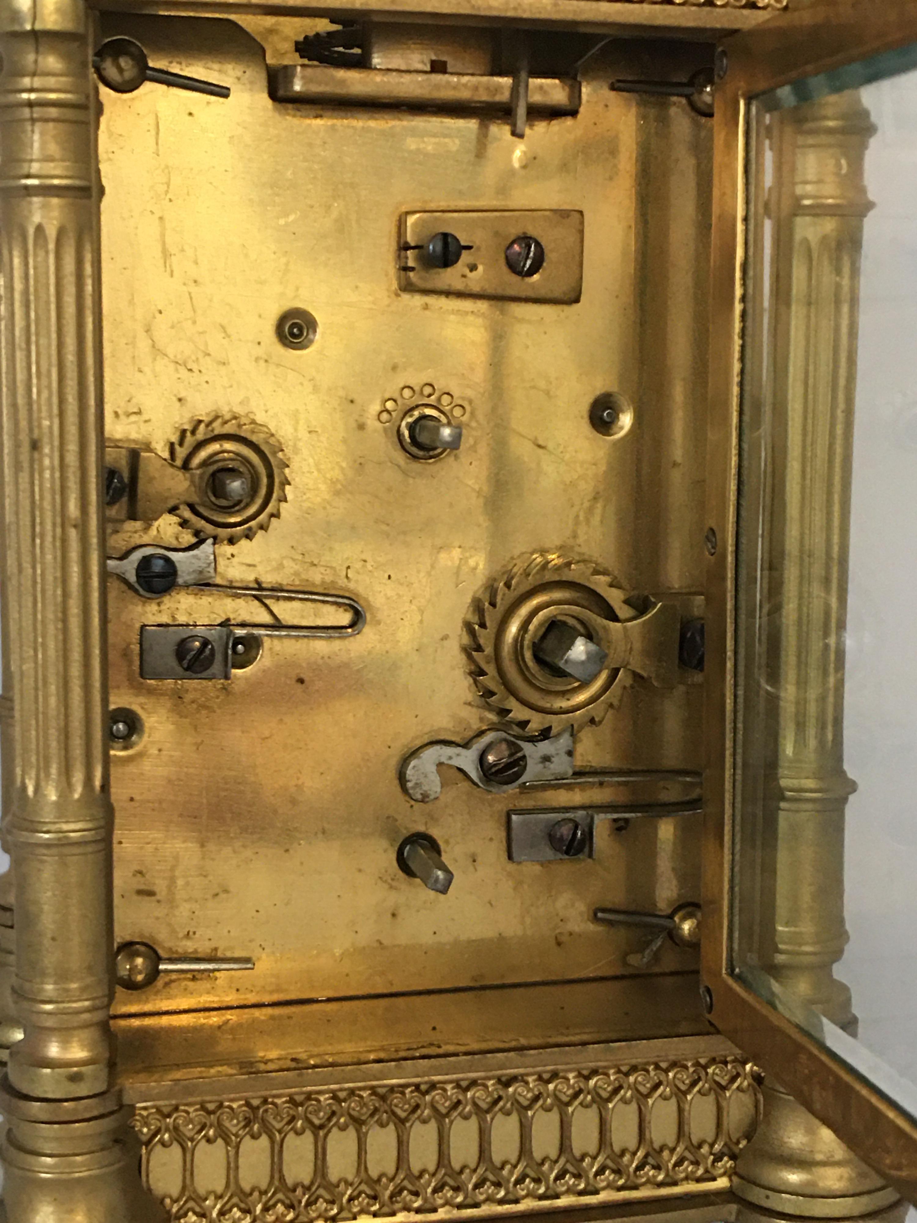 Gilt 19th Century French Alarm Carriage Clock For Sale