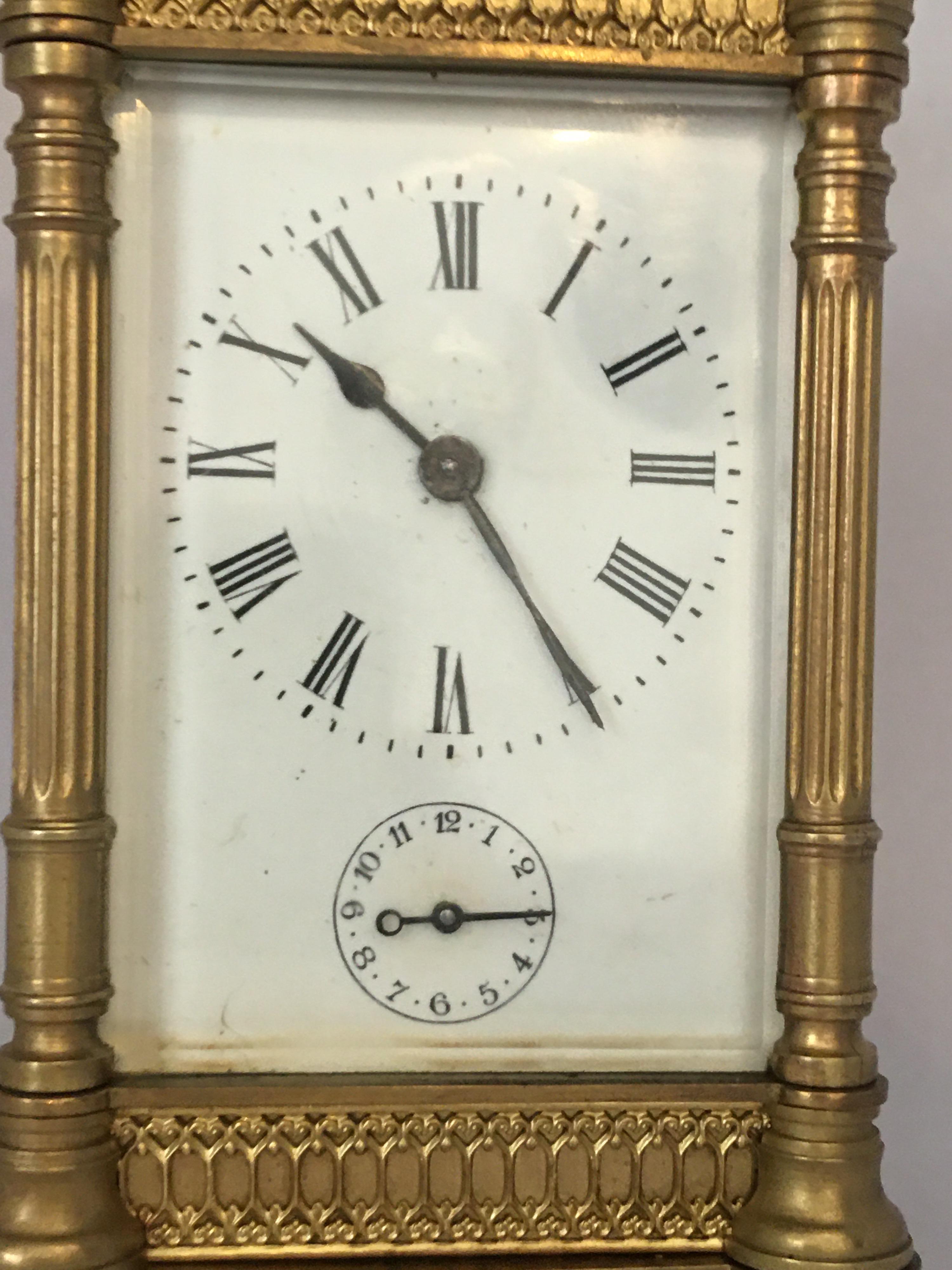 Brass 19th Century French Alarm Carriage Clock For Sale