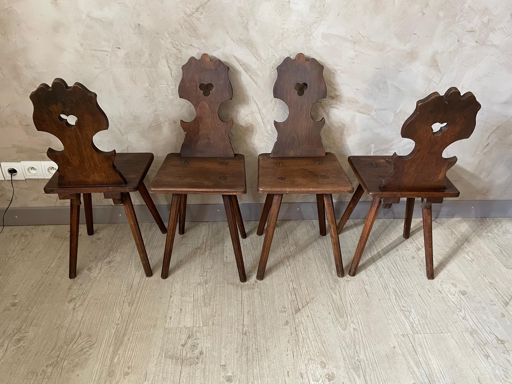 19th Century French Alsace Regional Set of Four Walnut Chairs, 1870s 2