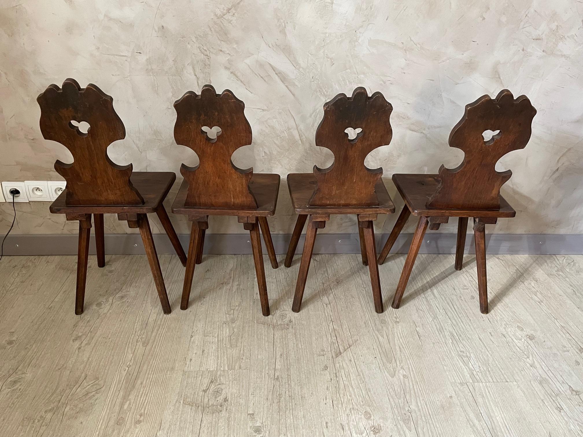 19th Century French Alsace Regional Set of Four Walnut Chairs, 1870s 3