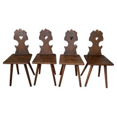 19th Century French Alsace Regional Set of Four Walnut Chairs, 1870s
