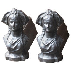 19th Century French 'Alsacian Woman' Andirons, Firedogs