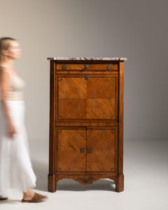 19th Century French Amber Louis XVI Secretary Cabinet with Marble Top