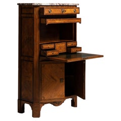 19th Century French Amber Louis XVI Secretary Cabinet with Marble Top