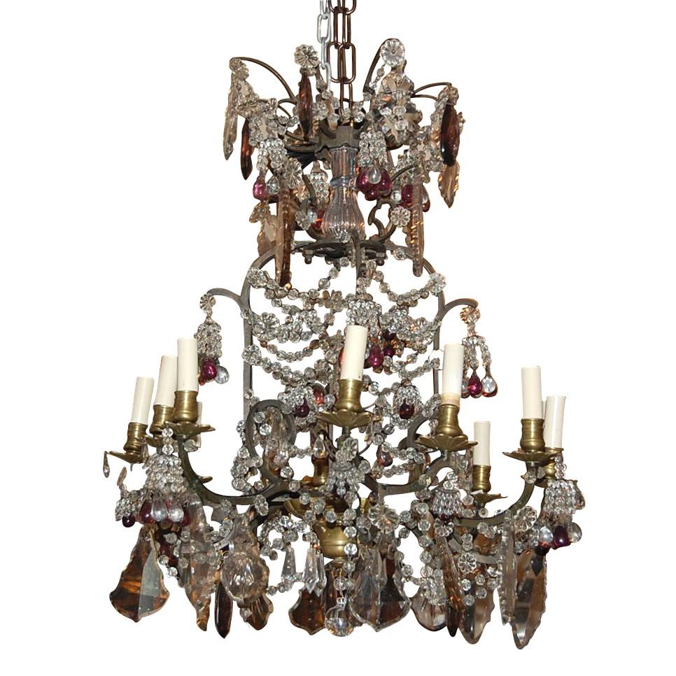 19th Century, French Amethyst-Tinted to Clear Crystal Chandelier For Sale
