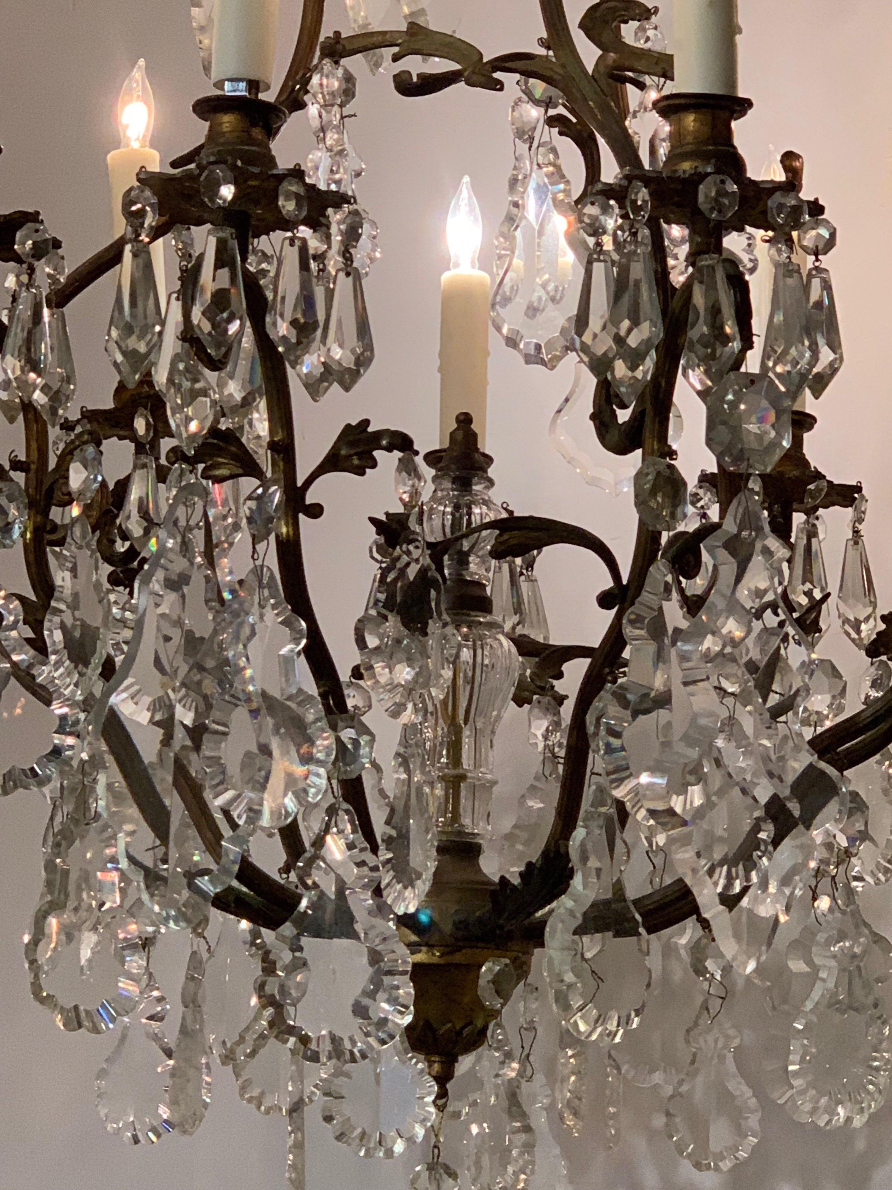 19th Century French and Bronze Crystal 9 Light Chandelier In Good Condition In Dallas, TX