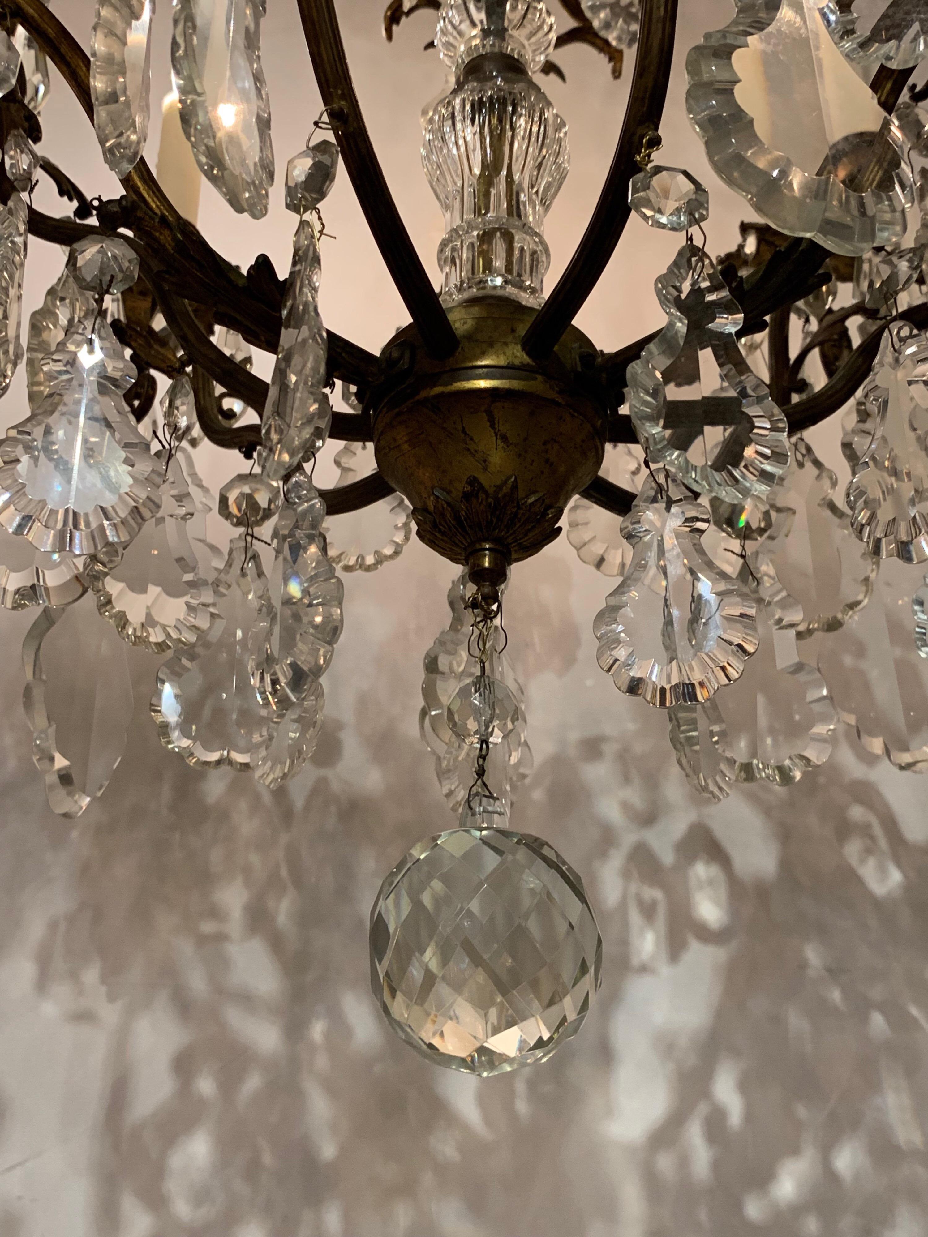 19th Century French and Bronze Crystal 9 Light Chandelier 1