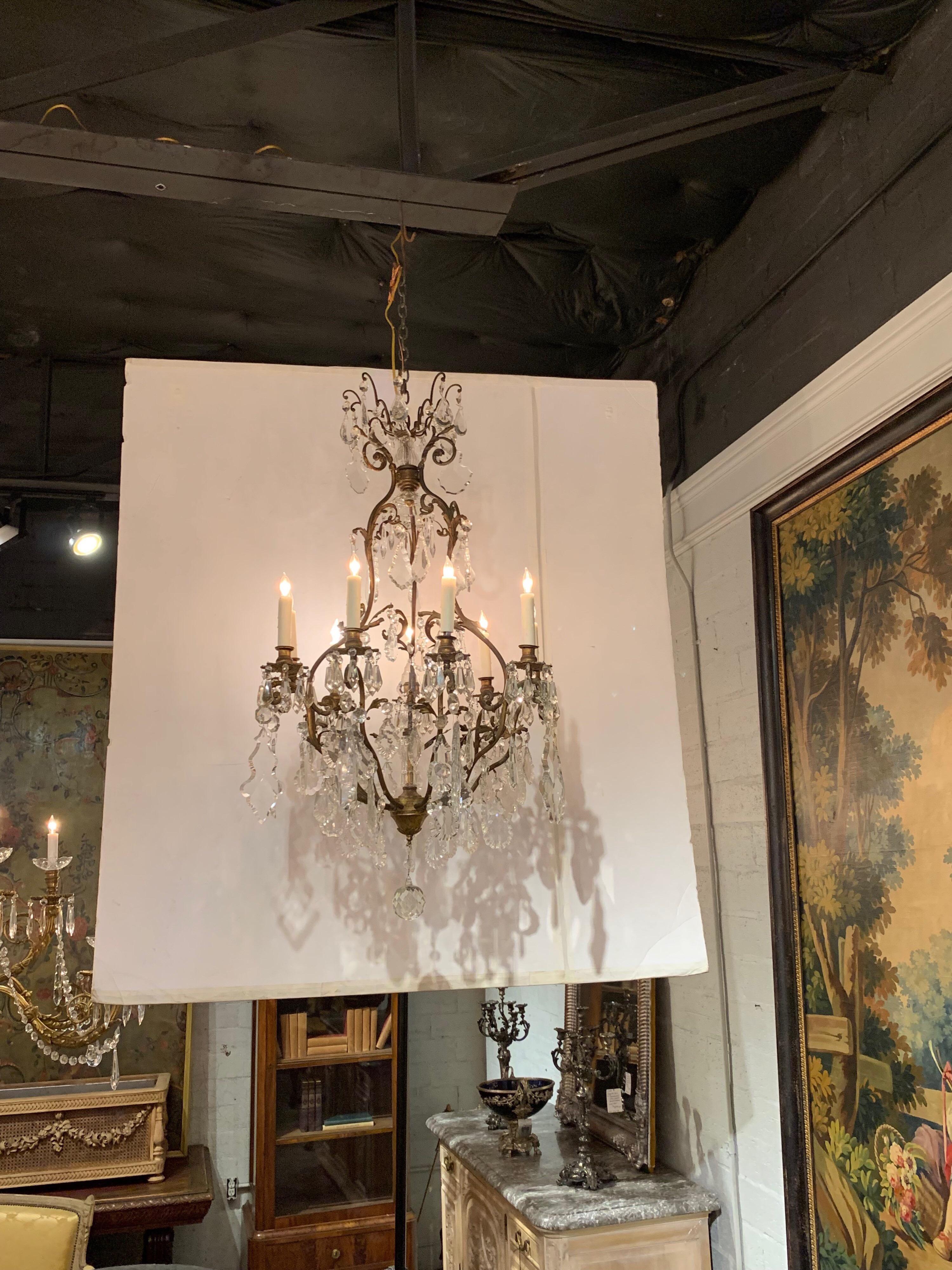 19th Century French and Bronze Crystal 9 Light Chandelier 3