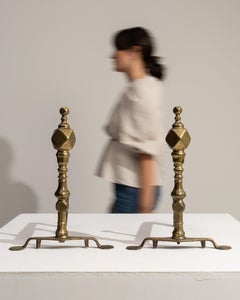 19th Century French Andirons, Brass and Iron Firedogs, Antique Design