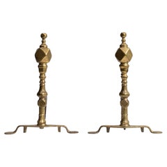 19th Century French Andirons, Brass and Iron Firedogs, Antique Design