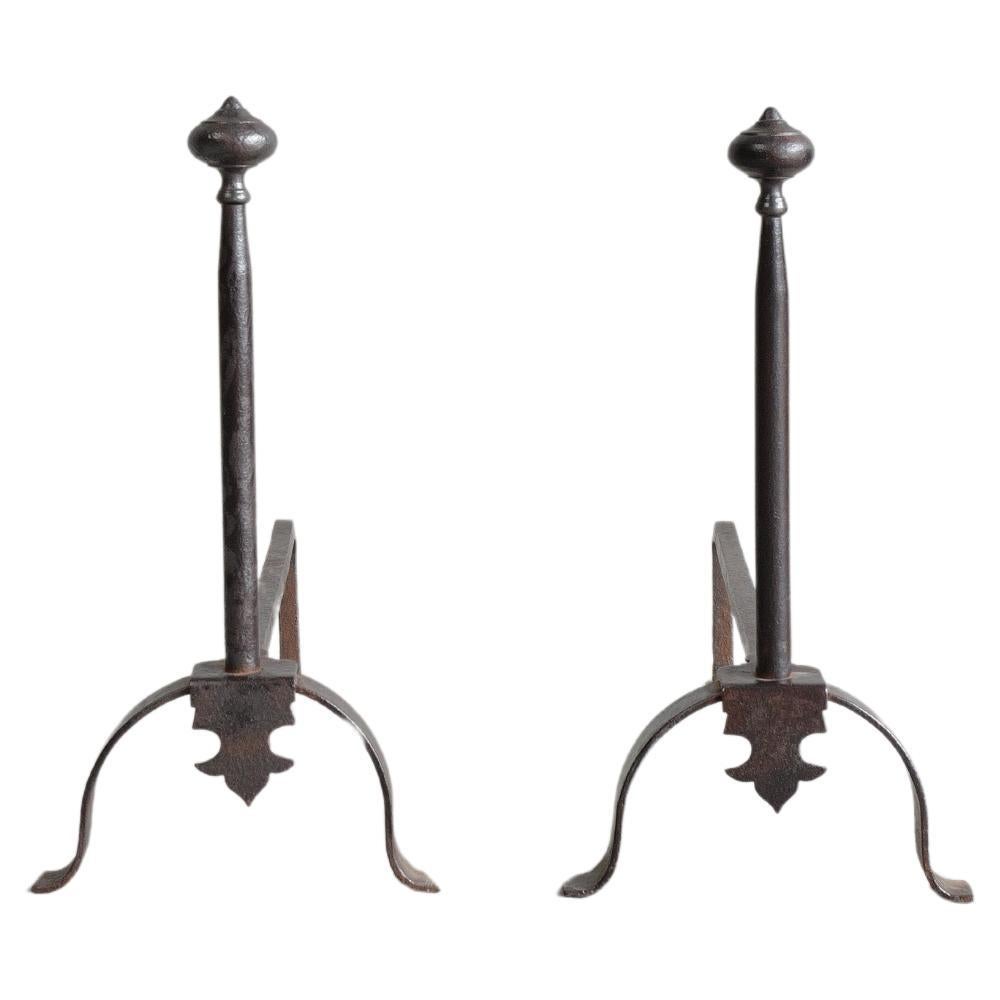Französische Andirons aus Gusseisen aus dem 19.