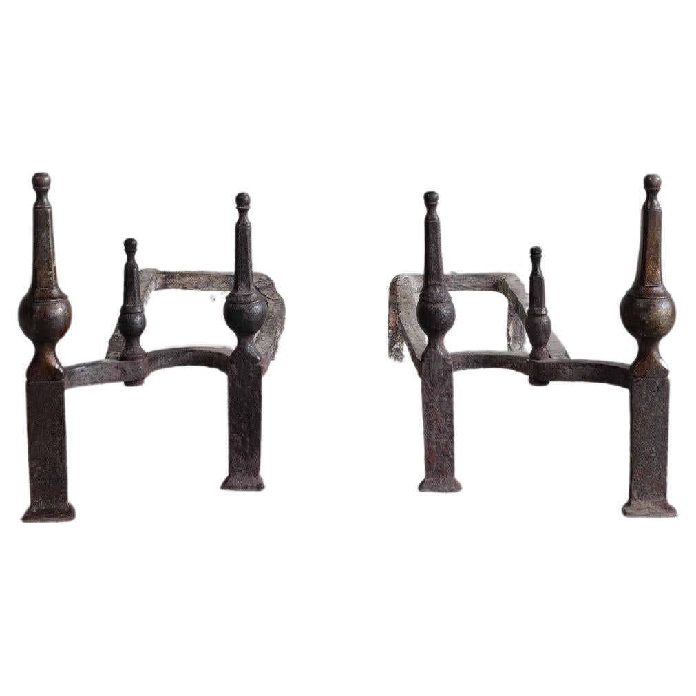 Französische Andirons aus Gusseisen aus dem 19.