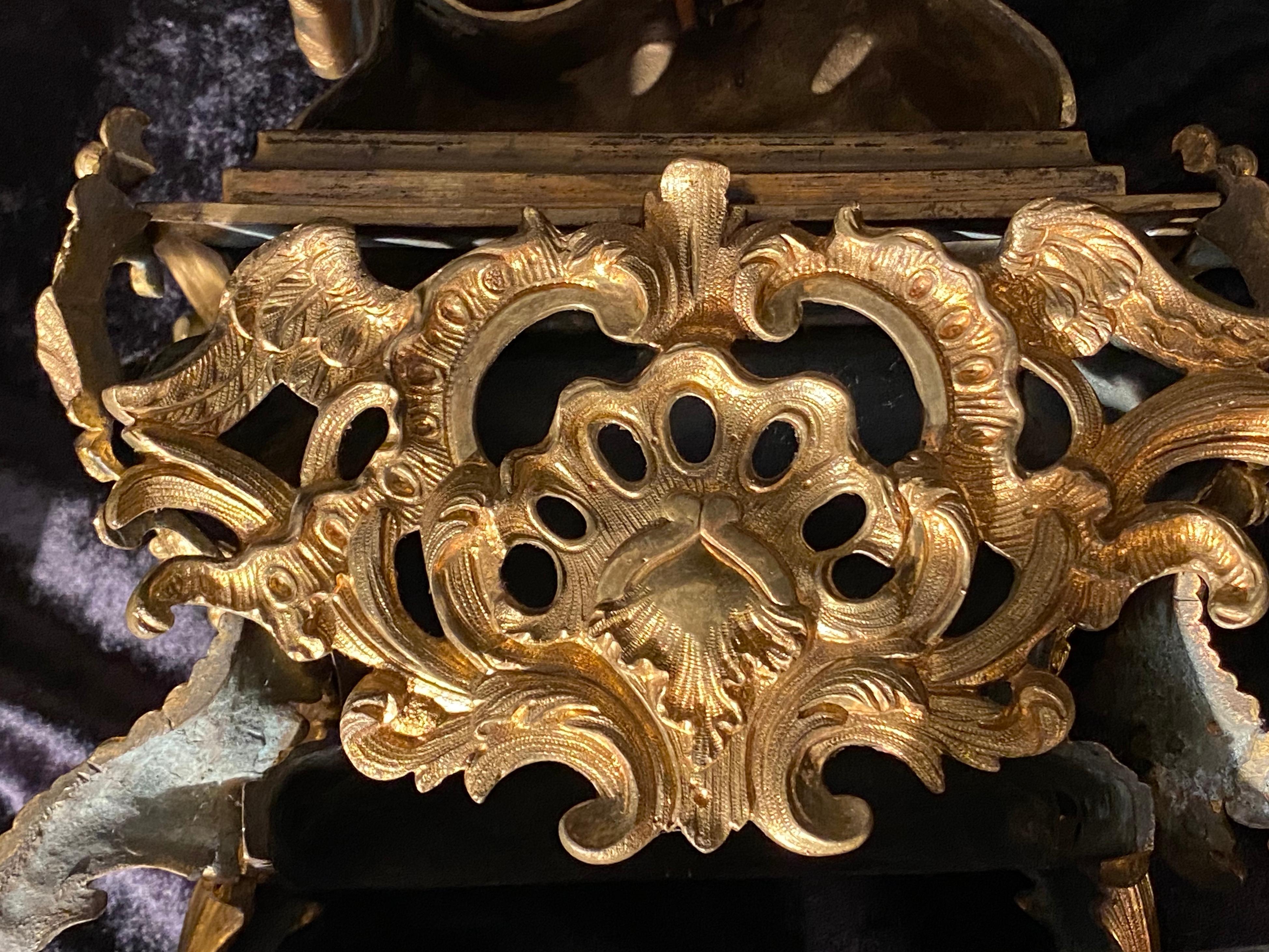 19th Century French Andirons, Opposing Cherubs on Stands in Doré Bronze 6