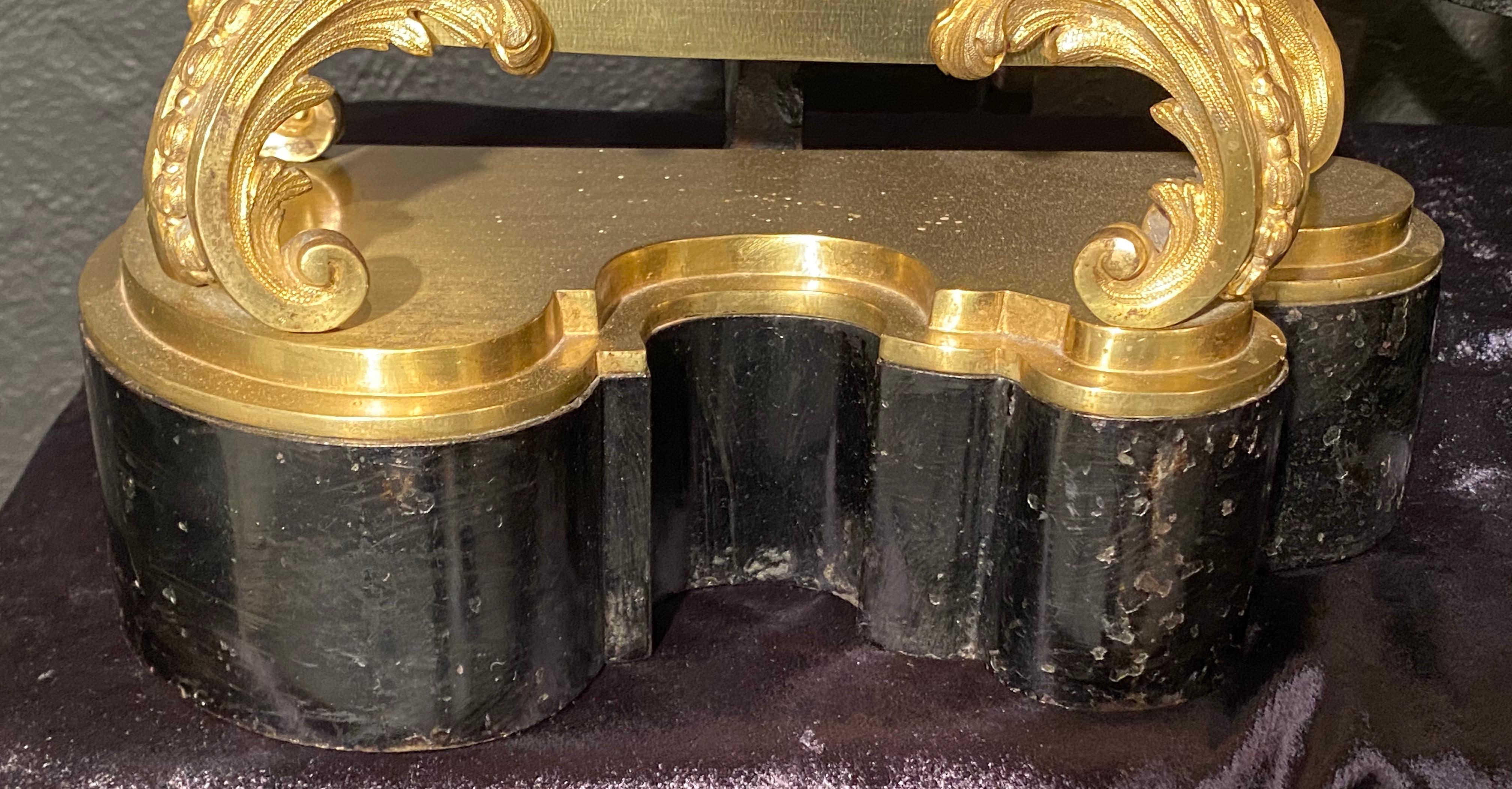 19th Century French Andirons, Opposing Cherubs on Stands in Doré Bronze 2