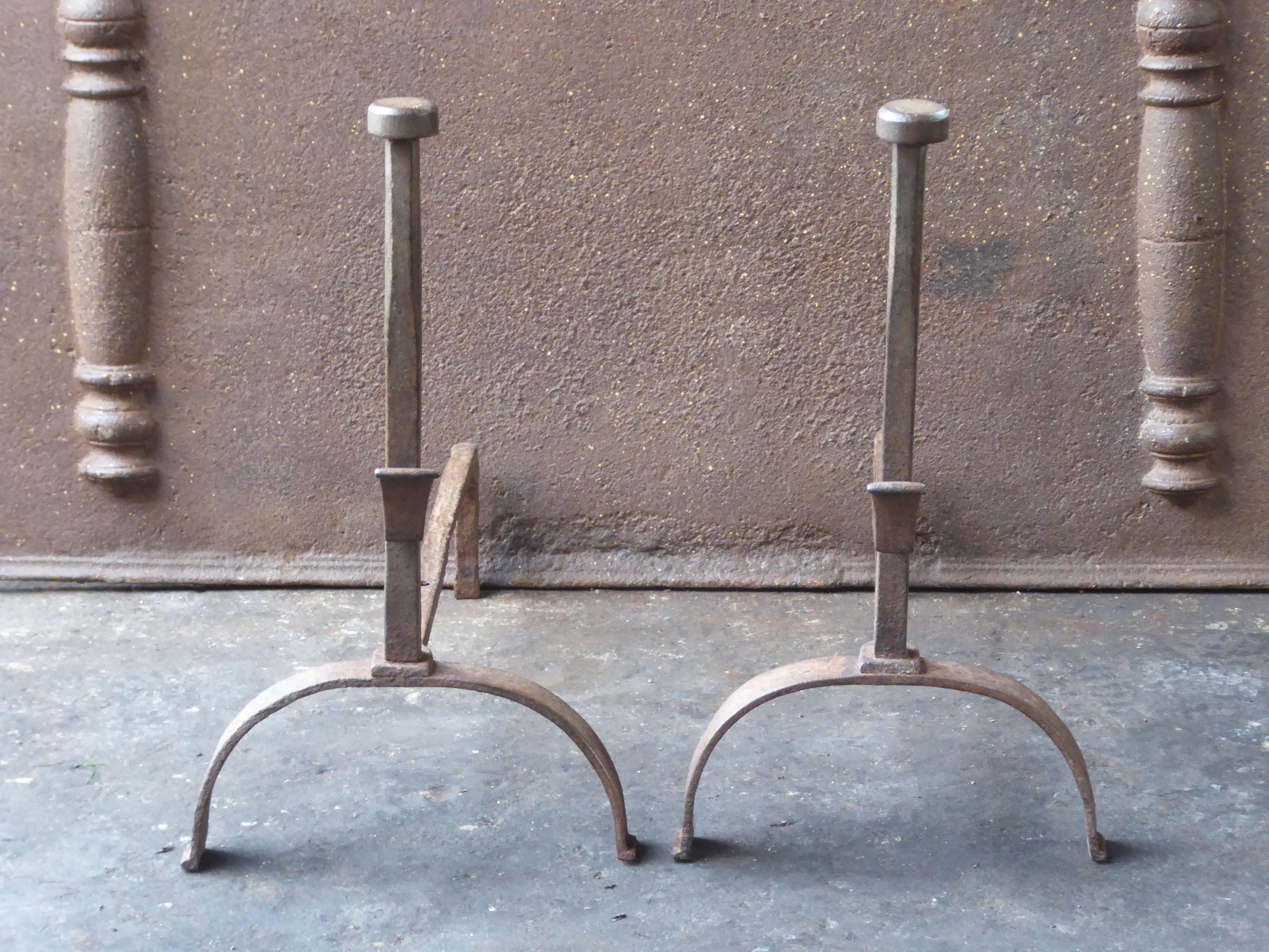 19th century French andirons made of wrought iron. Napoleon III period. The condition is good.

