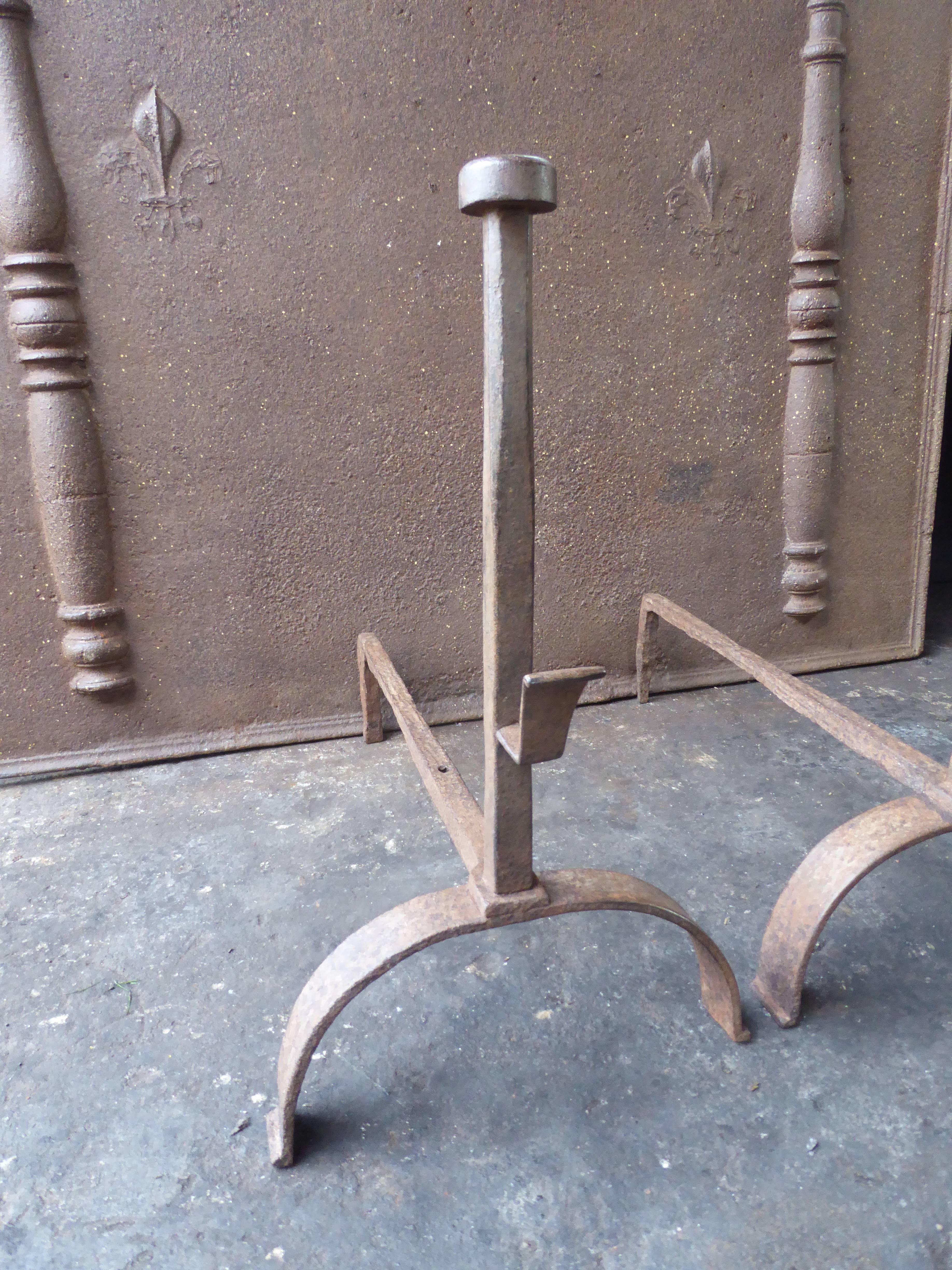 Forged 19th Century French Napoleon III Andirons or Firedogs