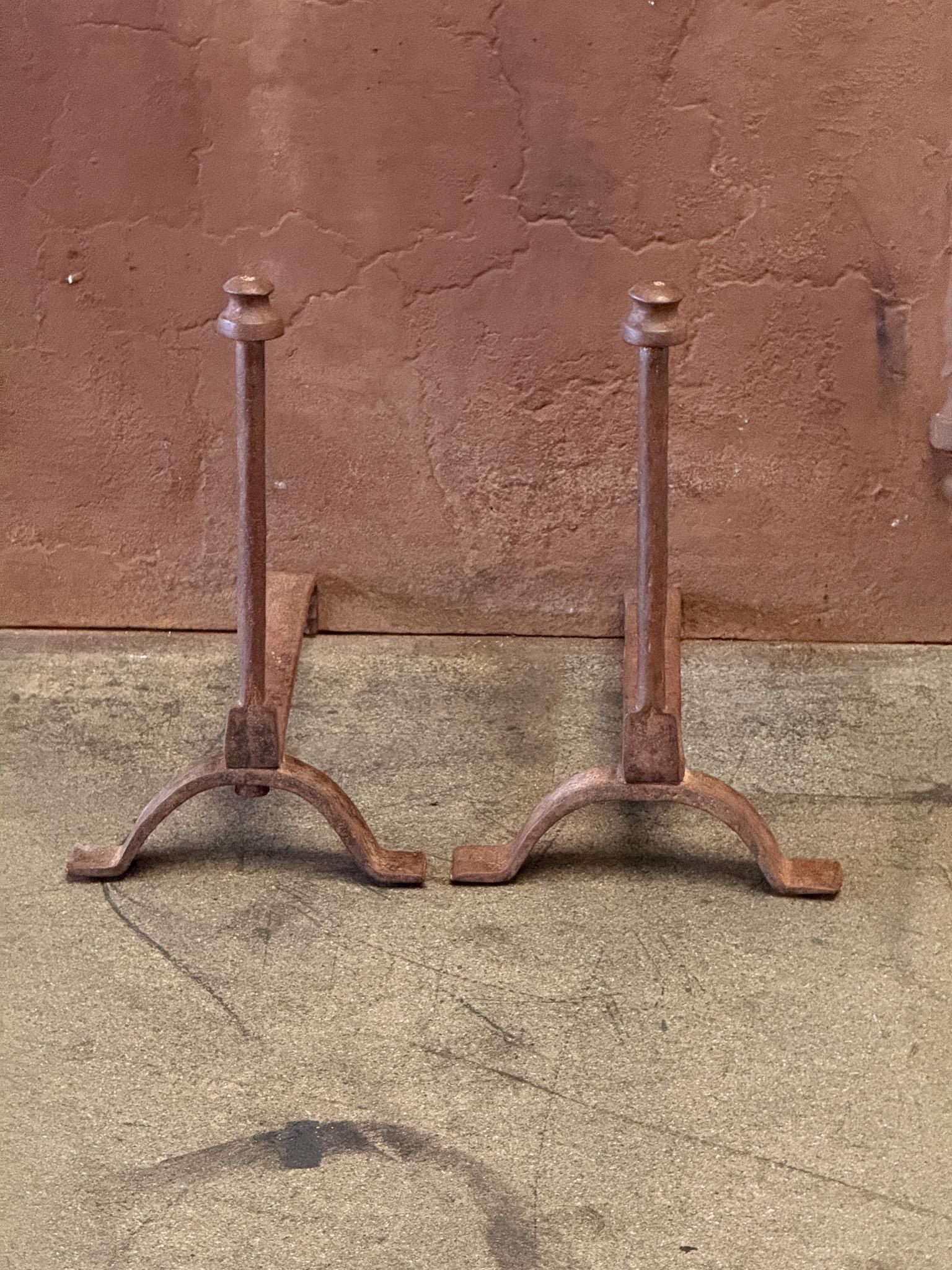 19th century French andirons made of wrought iron. Neoclassical Period. The condition is good.