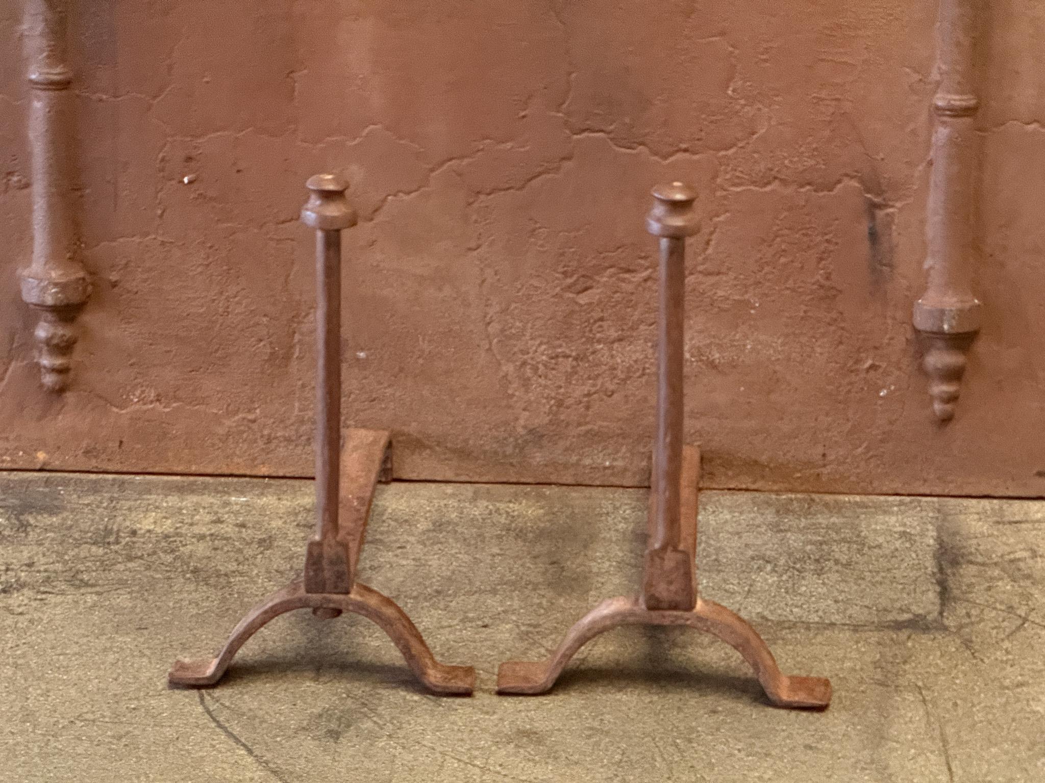 Forged 19th Century French Andirons or Firedogs, Neoclassical Period For Sale