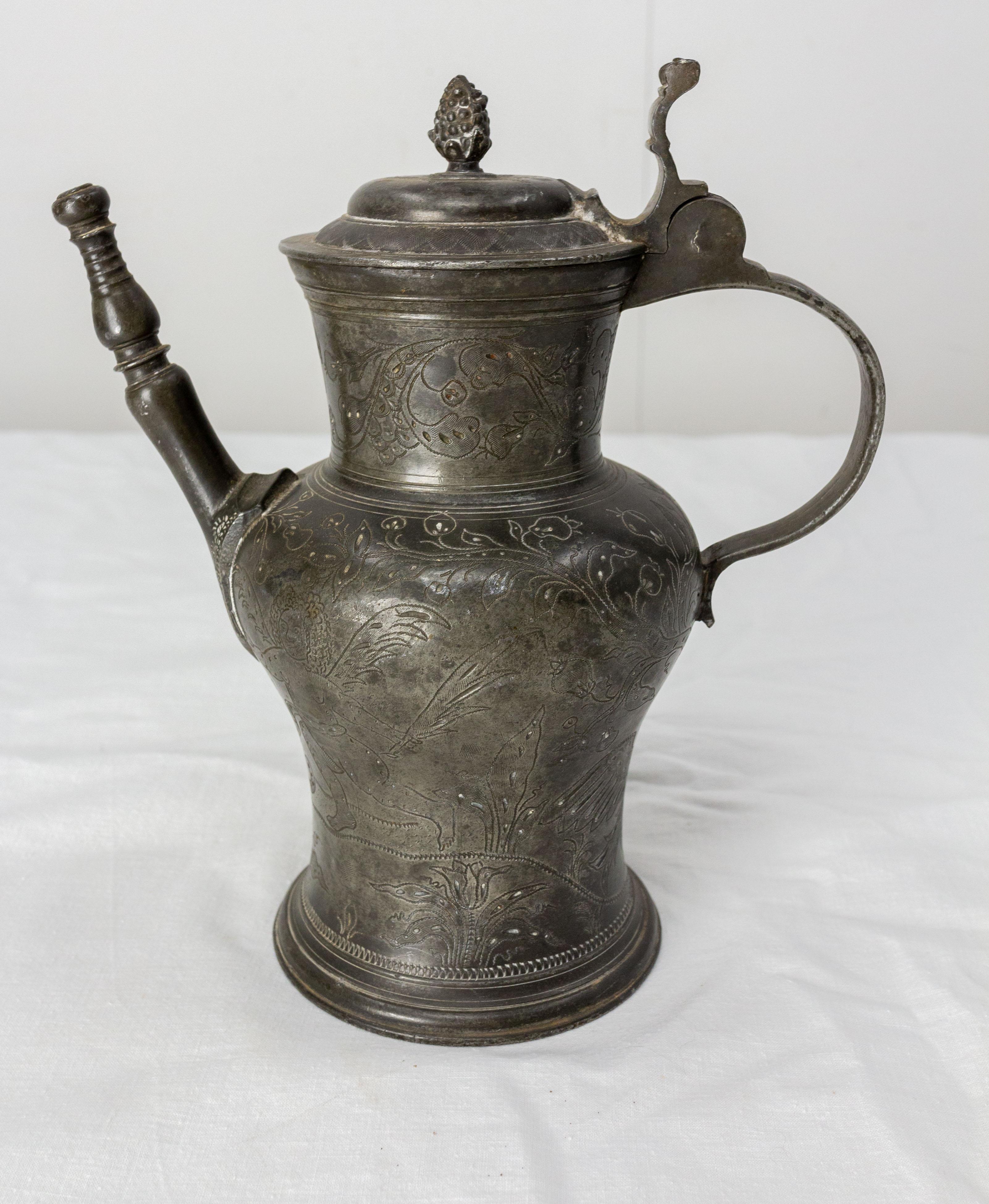 19th Century French Angel Pewter Pitcher Center Piece Italian Renaissance Style For Sale 1