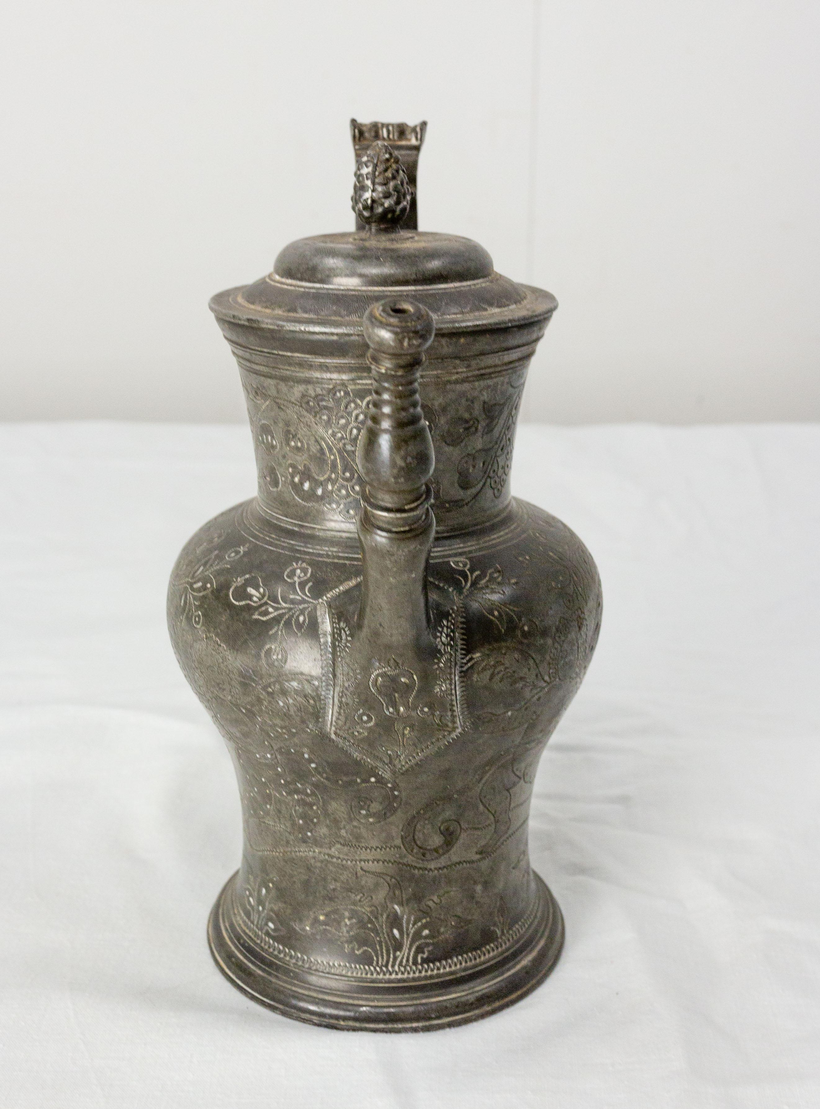 19th Century French Angel Pewter Pitcher Center Piece Italian Renaissance Style For Sale 2