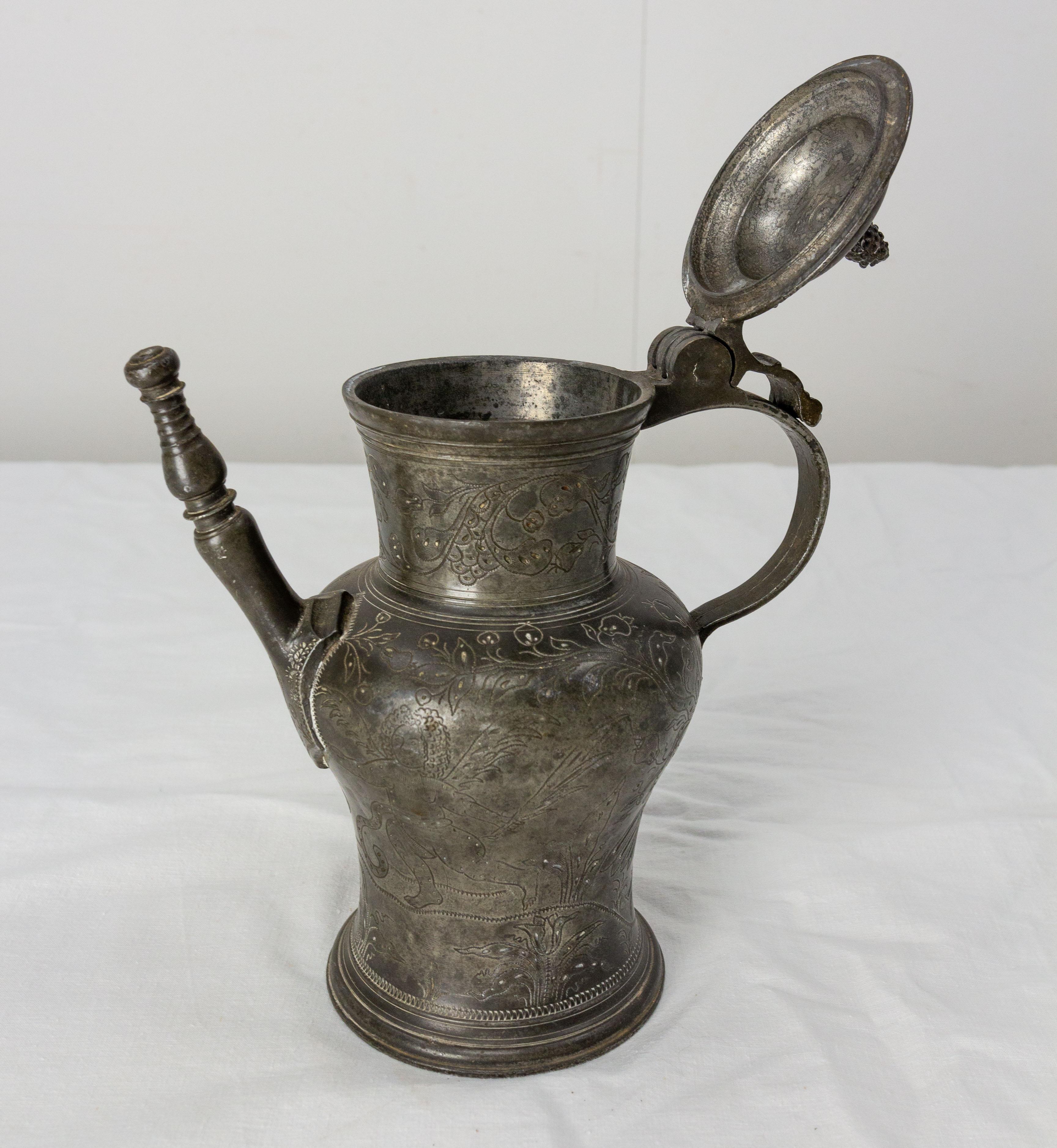 19th Century French Angel Pewter Pitcher Center Piece Italian Renaissance Style For Sale 3