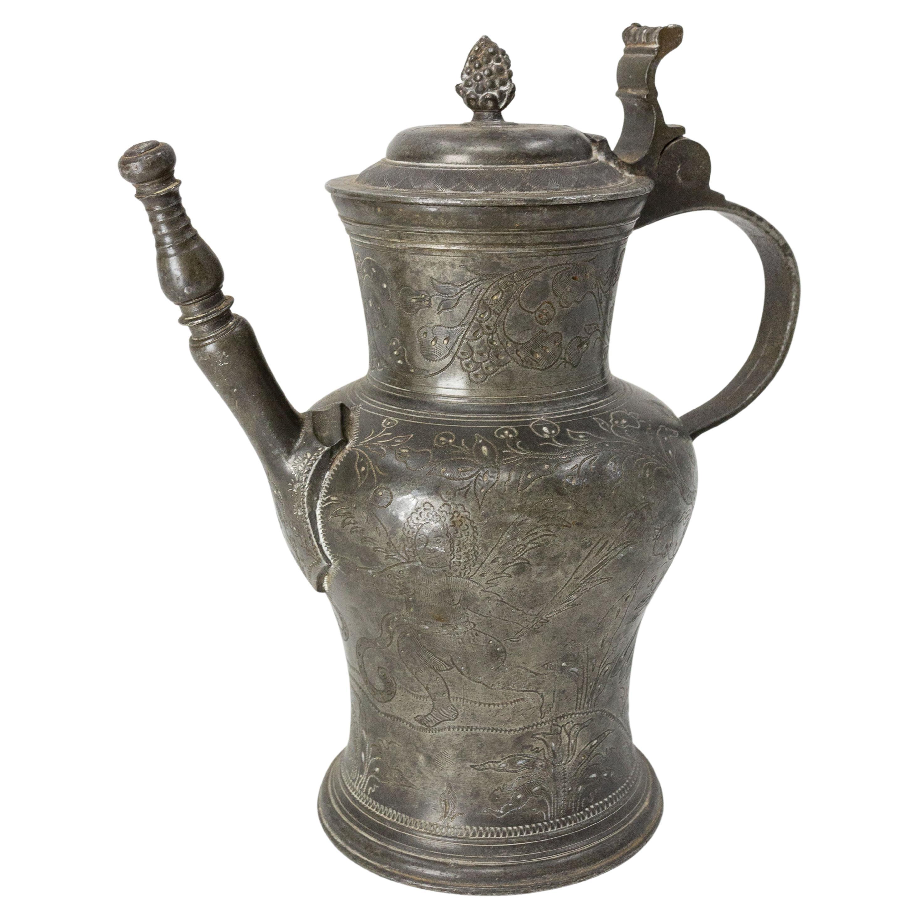 19th Century French Angel Pewter Pitcher Center Piece Italian Renaissance Style For Sale