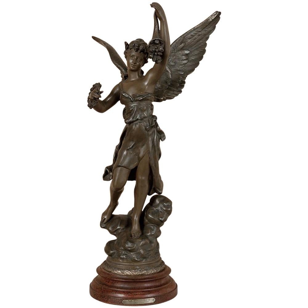 19th Century French Angel Spelter Statue, "La Fortune" by Kossovski
