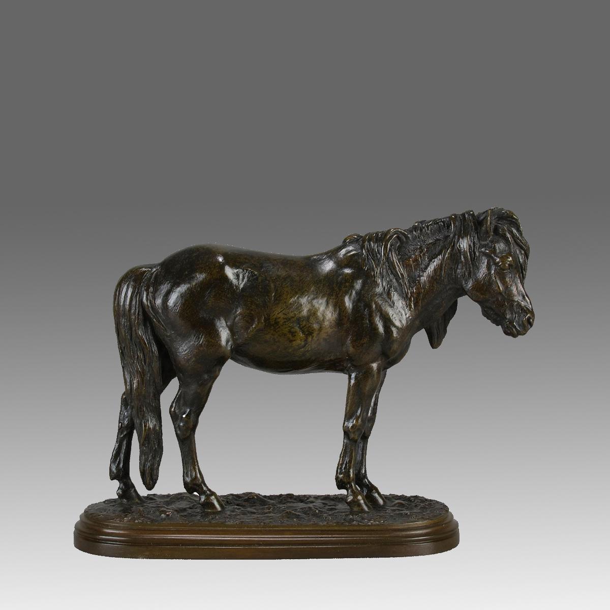 A charming late 19th Century French Animalier bronze study of a standing pony with rich brown patina and excellent crisp surface detail, raised on a stepped integral base, signed I Bonheur and stamped with Peyrol Foundry mark

ADDITIONAL