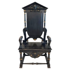 19th Century French antique black Throne Chair from Paris