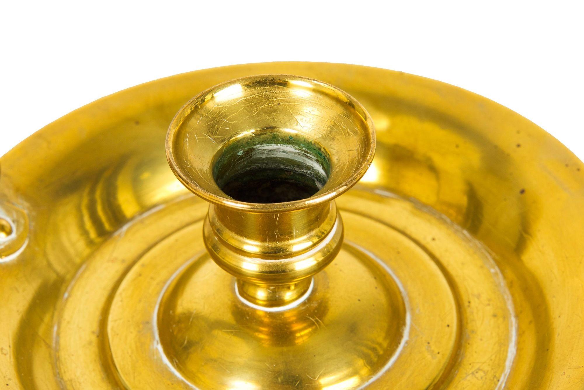19th Century French Antique Brass Candlestick Chamberstick 2