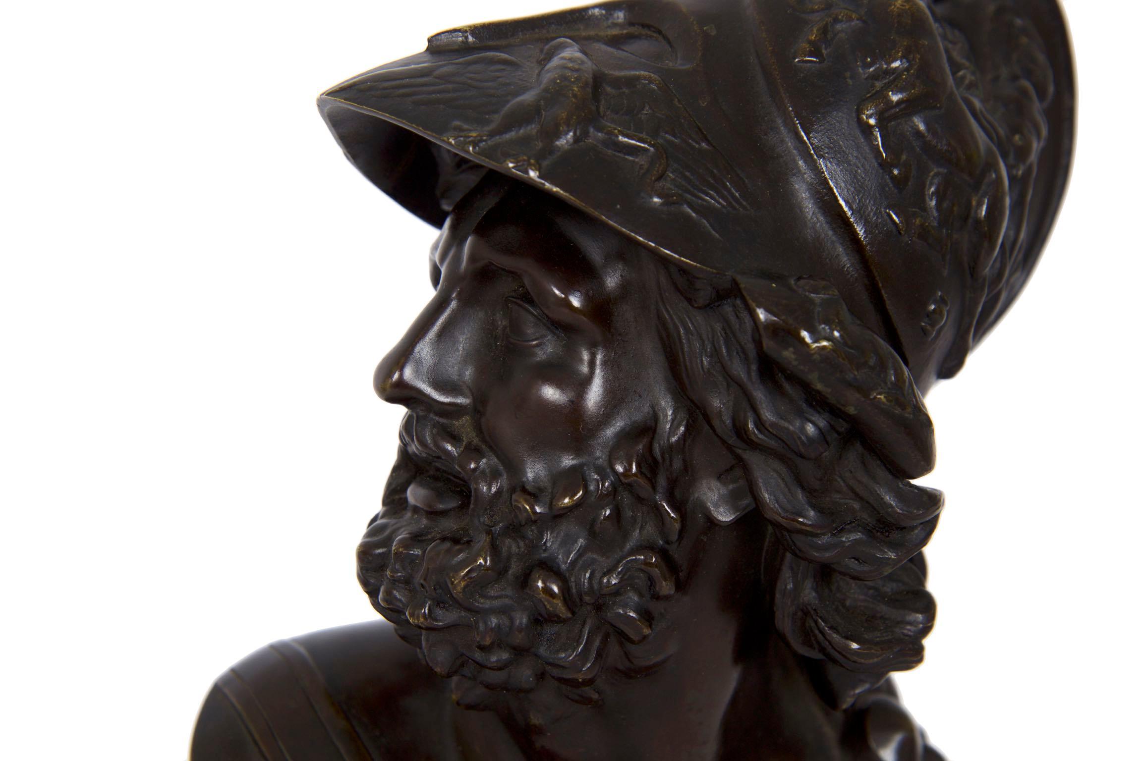 Grand Tour 19th Century French Antique Bronze Bust Sculpture of General Ajax or Menelaus