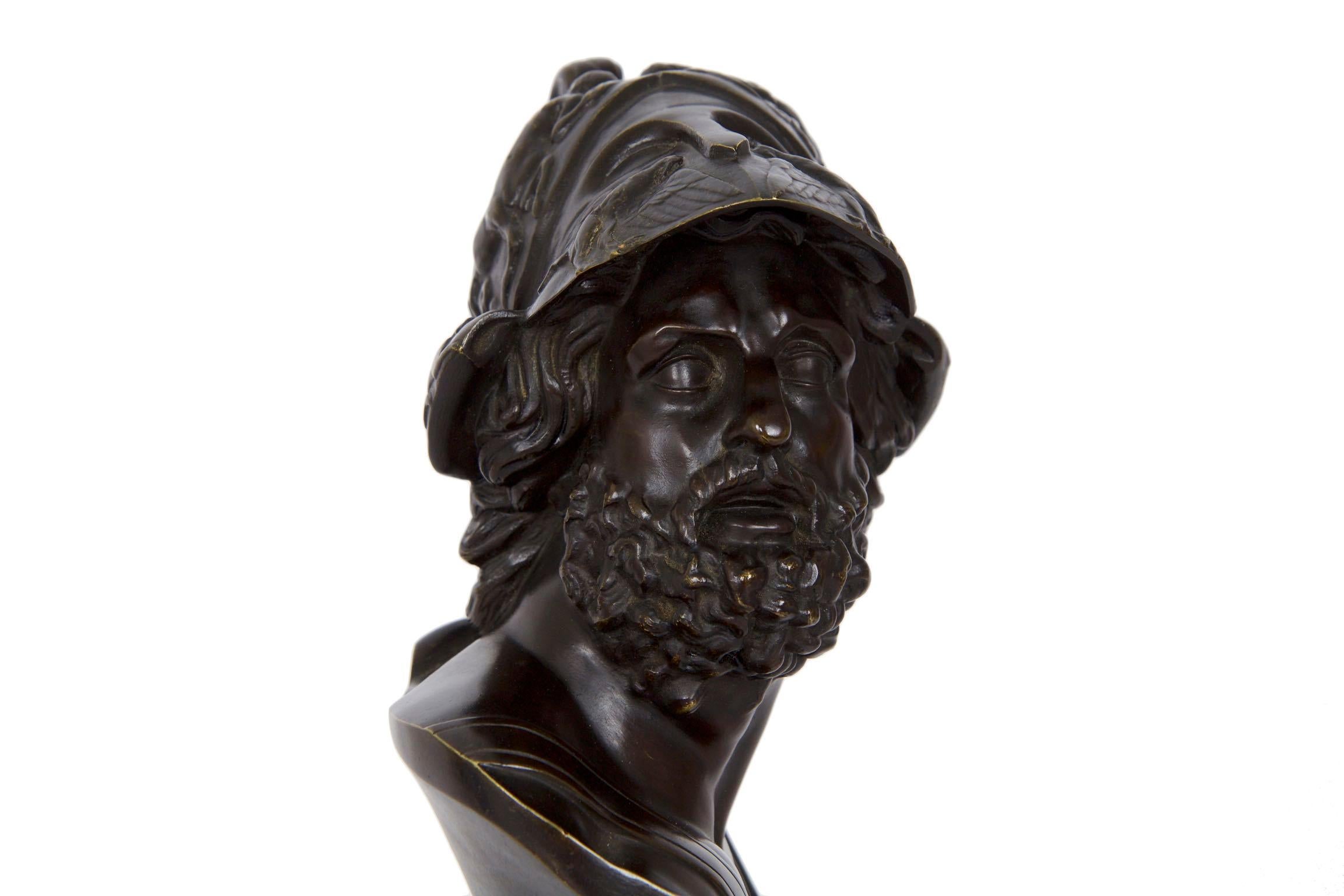 19th Century French Antique Bronze Bust Sculpture of General Ajax or Menelaus 1