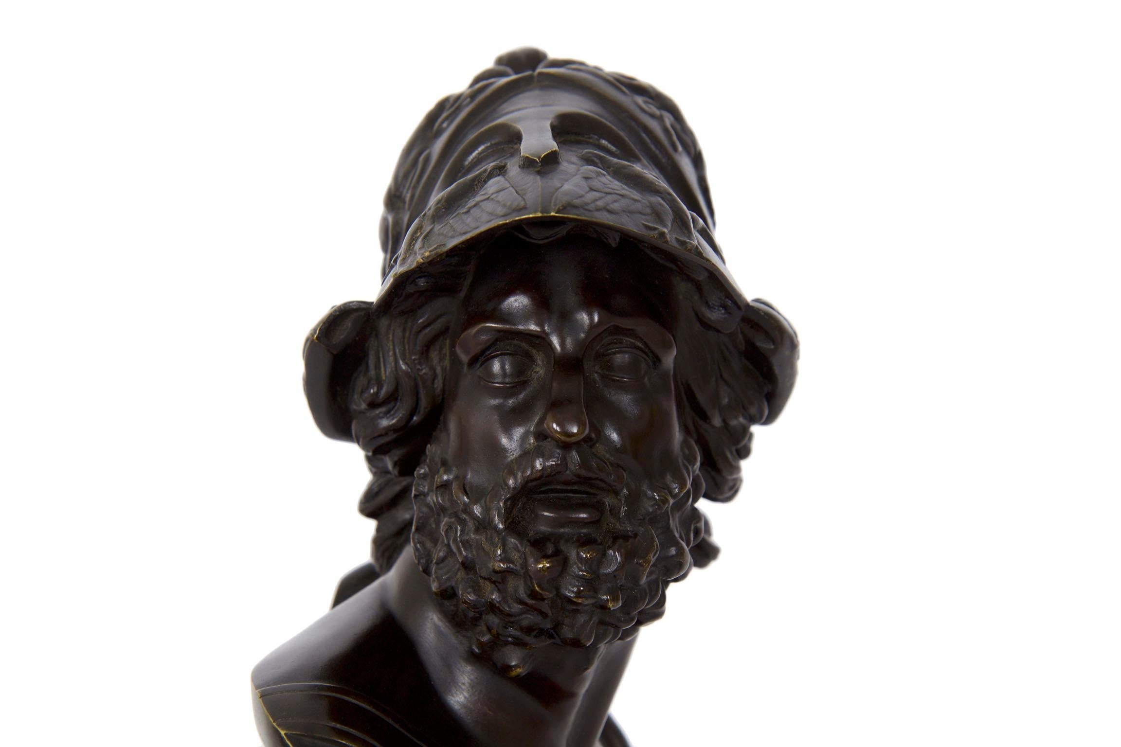 19th Century French Antique Bronze Bust Sculpture of General Ajax or Menelaus 3