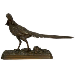 19th Century French Antique Bronze Sculpture of Golden Pheasant by Henri Trodoux