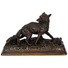 sculpture française du 19ème siècle en bronze ancien de "Renard" par Alfred Dubucand